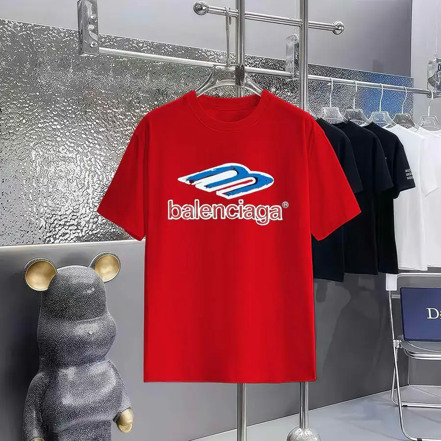 Balenciaga Parisian Print Round Neck Short Sleeve T Shirt