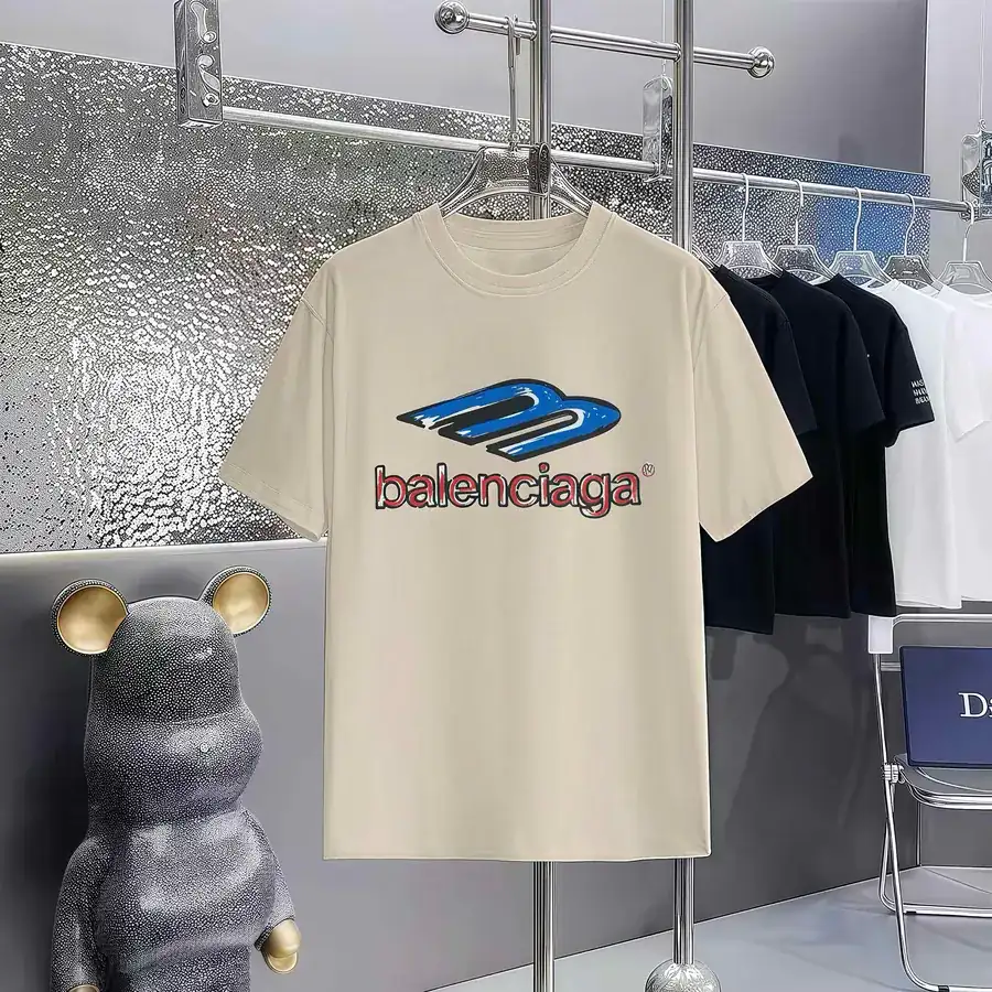 Balenciaga Parisian Print Round Neck Short Sleeve T Shirt