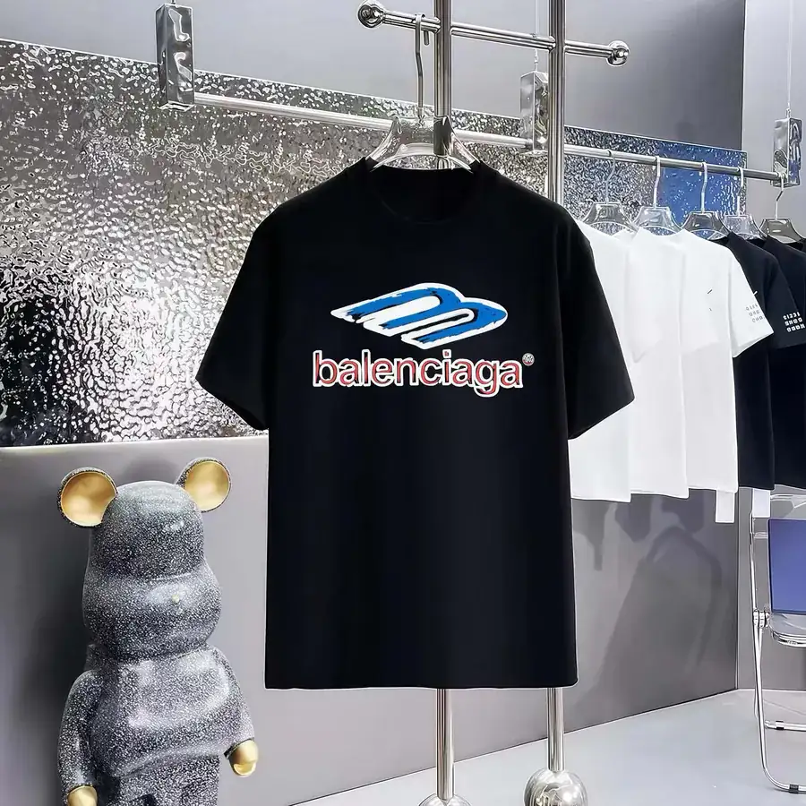 Balenciaga Parisian Print Round Neck Short Sleeve T Shirt
