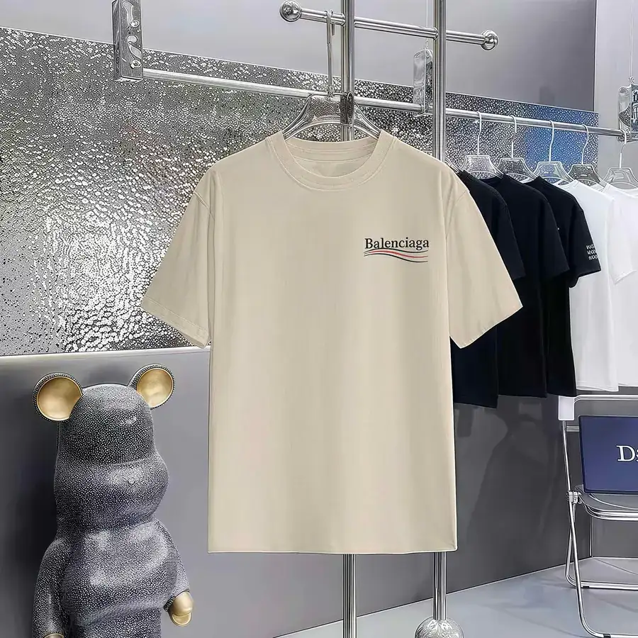 Balenciaga Parisian Print Round Neck Short Sleeve T Shirt