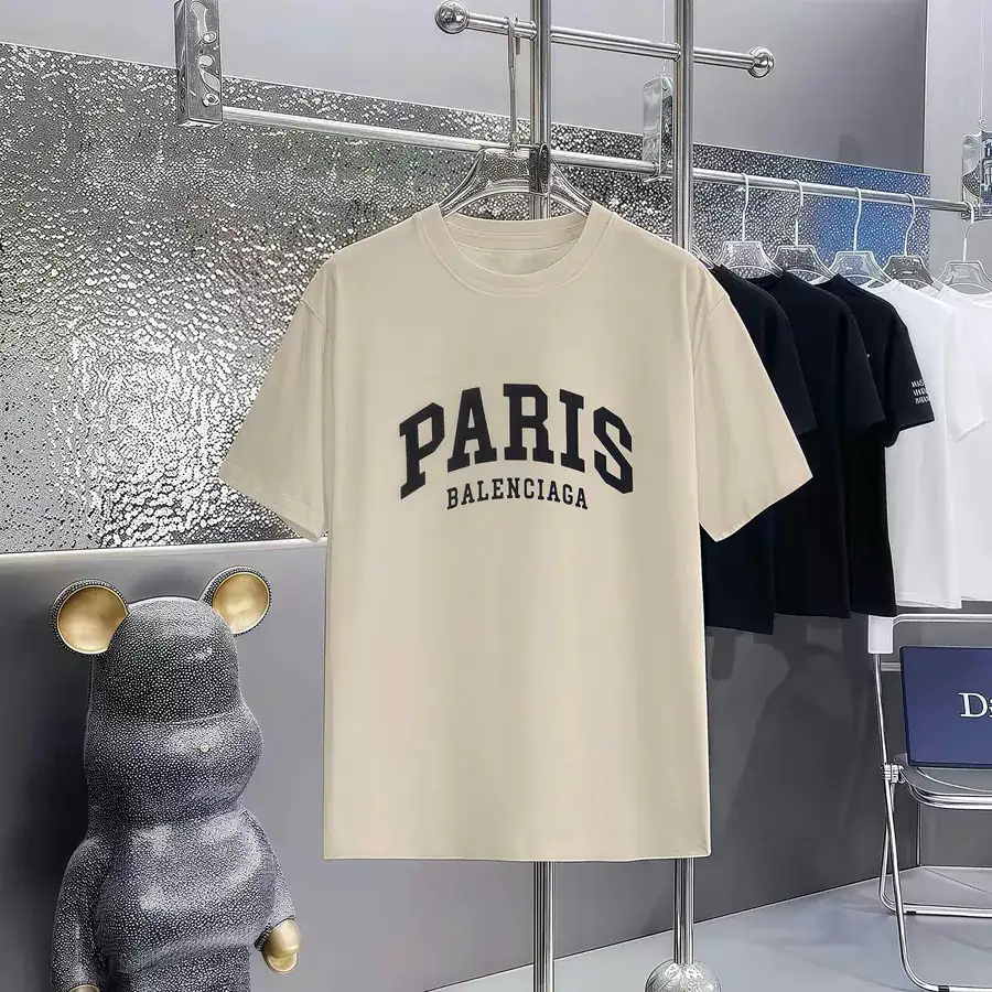 Balenciaga Parisian Print Round Neck Short Sleeve T Shirt