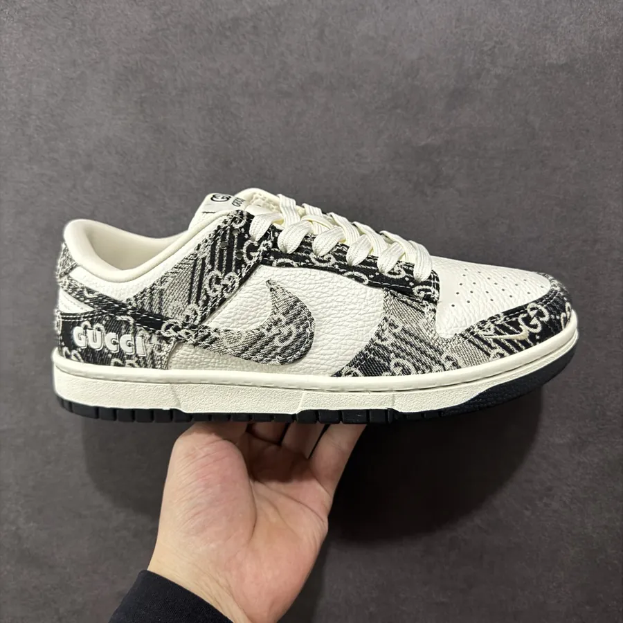 Nike SB Dunk Low x Gucci Collaboration Black Grey Denim Low Top Sneakers
