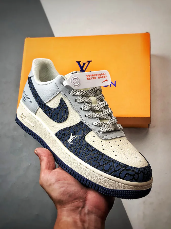 LV x Air Force 1 Low White, Gray, Blue, Stone Pattern