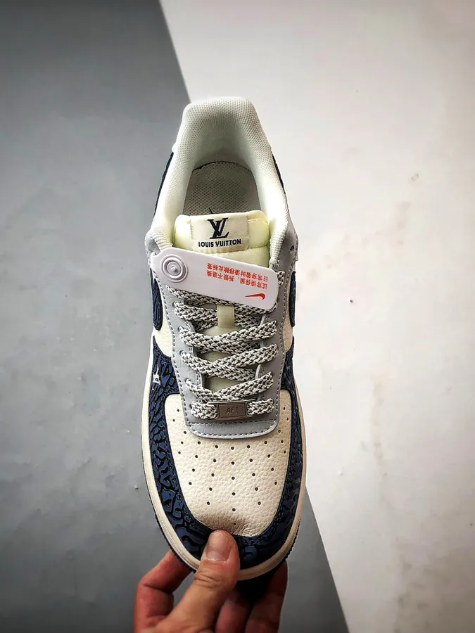LV x Air Force 1 Low White, Gray, Blue, Stone Pattern