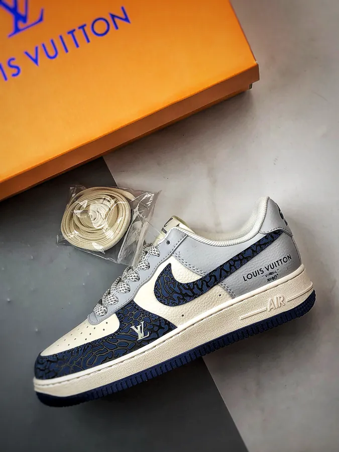 LV x Air Force 1 Low White, Gray, Blue, Stone Pattern