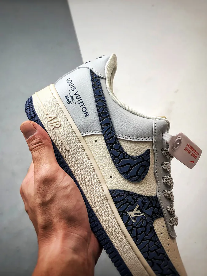 LV x Air Force 1 Low White, Gray, Blue, Stone Pattern