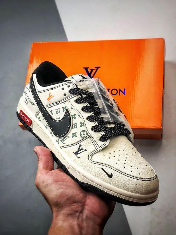 LV Print White and Black Sole Low Top Sneaker