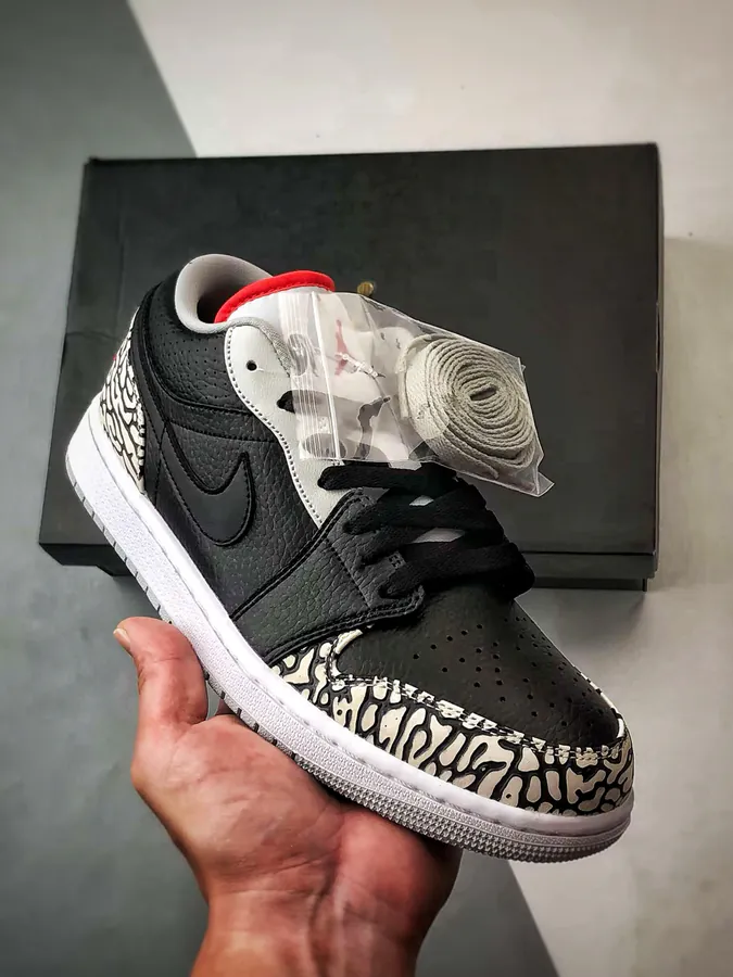 Air Jordan 1 Low Black and Grey Stone Pattern