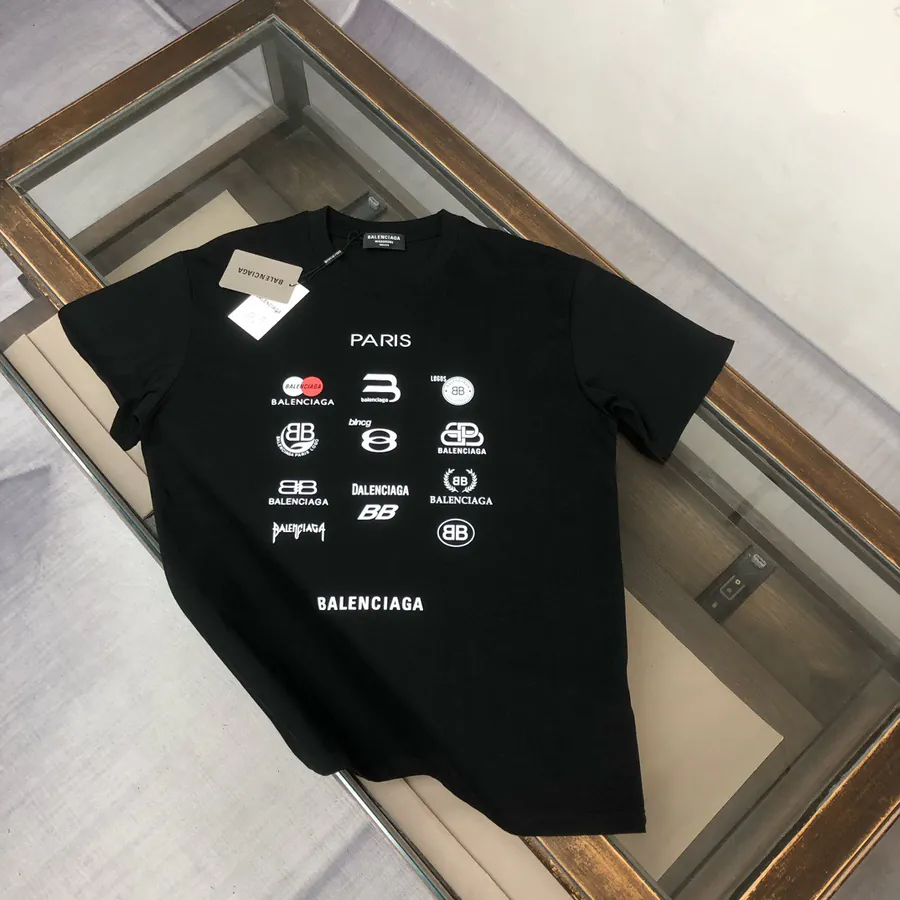 Balenciaga Paris Fluid Letter Classic Print Short Sleeve