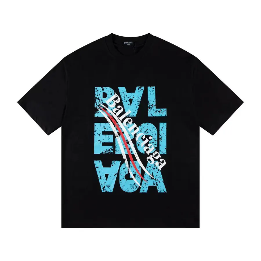 Balenciaga Paris Fluid Letter Classic Print Short Sleeve