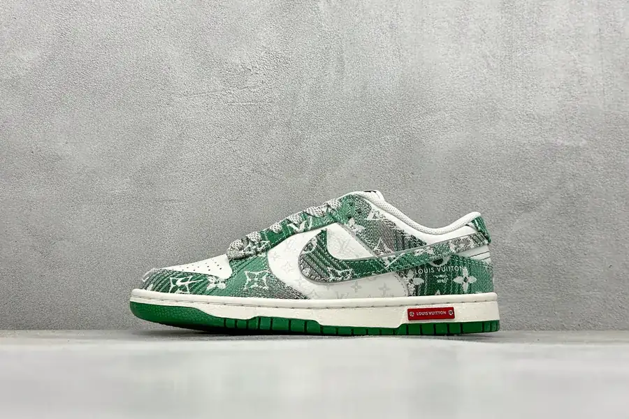 SC Version Nike SB Dunk Low LV Collaboration Gray Green Denim Low Top Sneaker