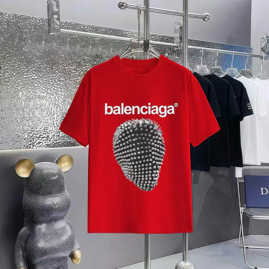 Balenciaga Parisian Print Round Neck Short Sleeve T Shirt