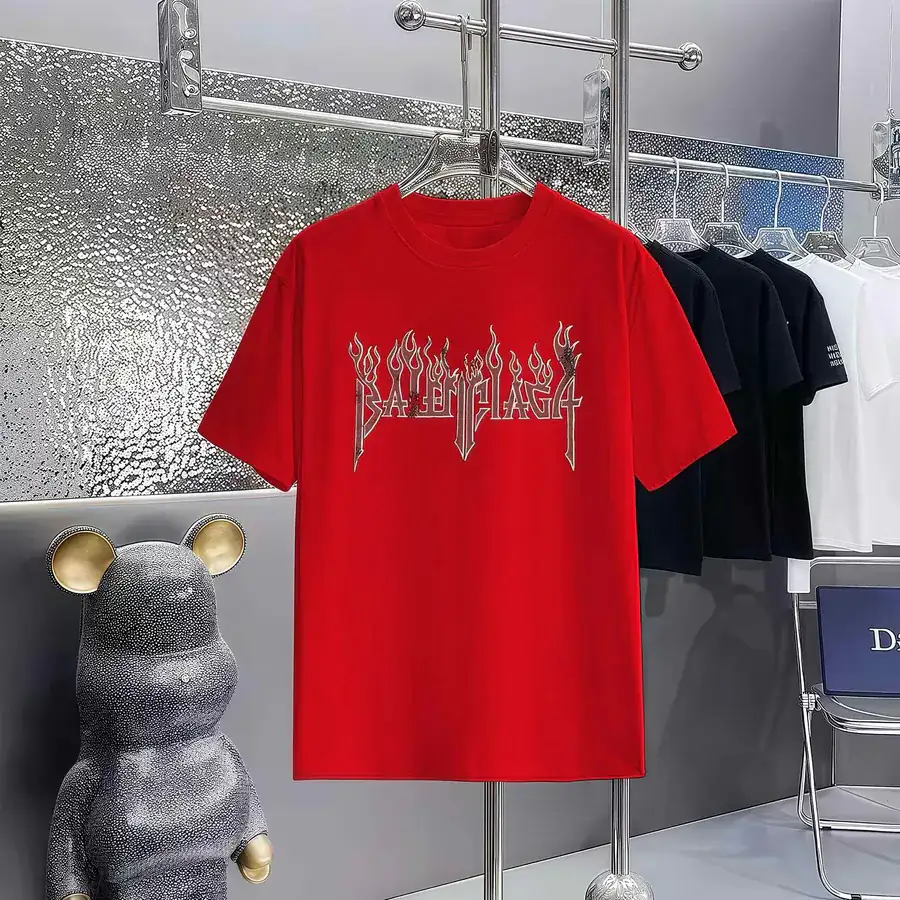 Balenciaga Parisian Print Round Neck Short Sleeve T Shirt