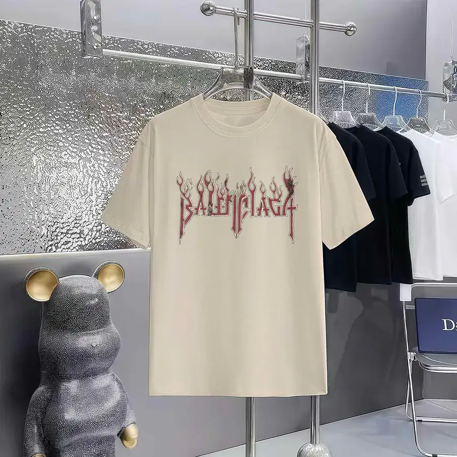 Balenciaga Parisian Print Round Neck Short Sleeve T Shirt
