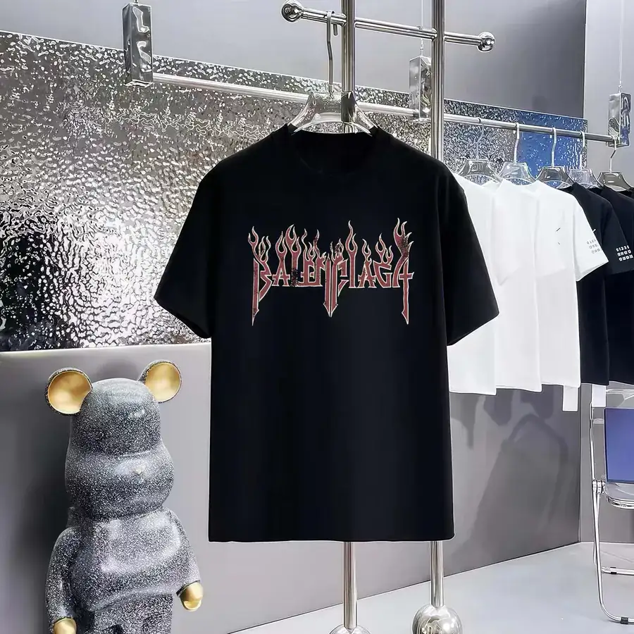 Balenciaga Parisian Print Round Neck Short Sleeve T Shirt