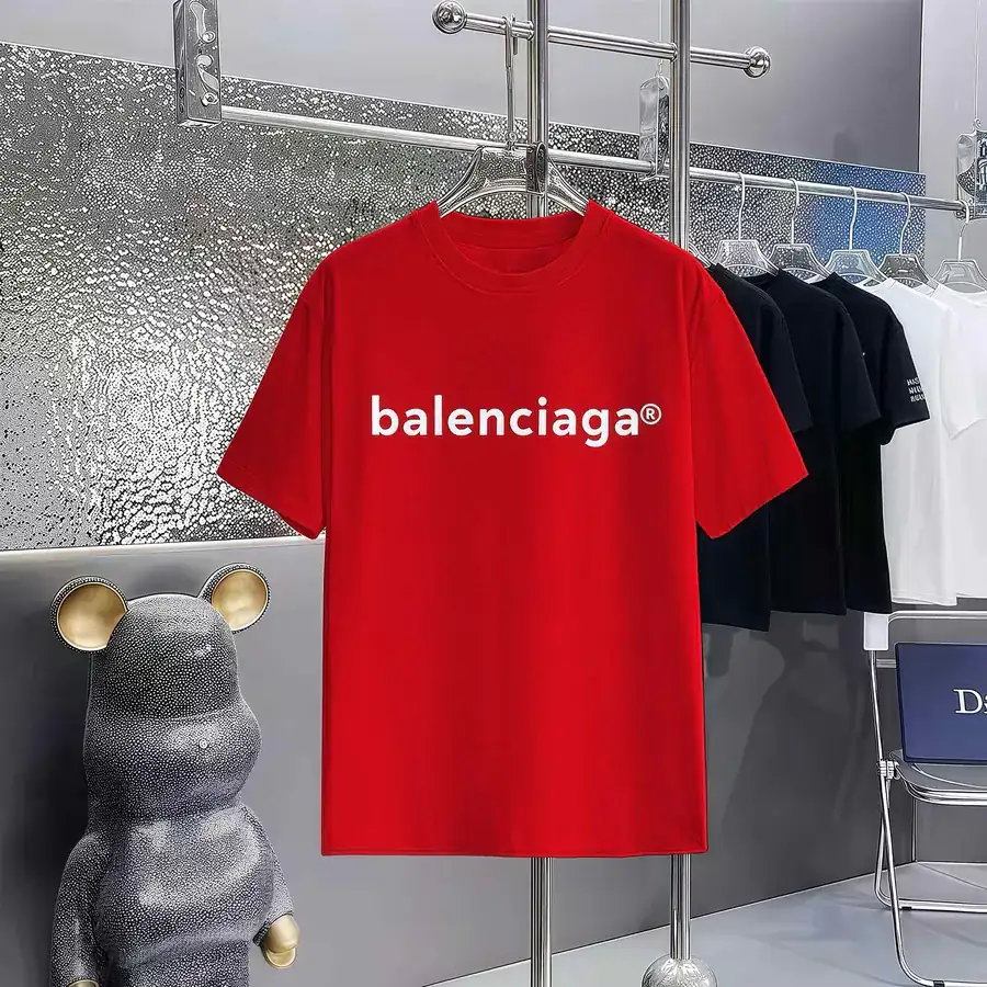 Balenciaga Parisian Print Round Neck Short Sleeve T Shirt