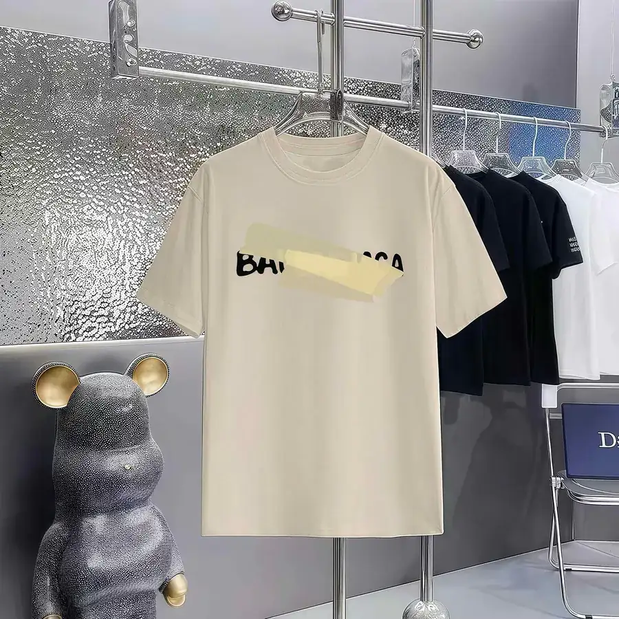 Balenciaga Parisian Print Round Neck Short Sleeve T Shirt