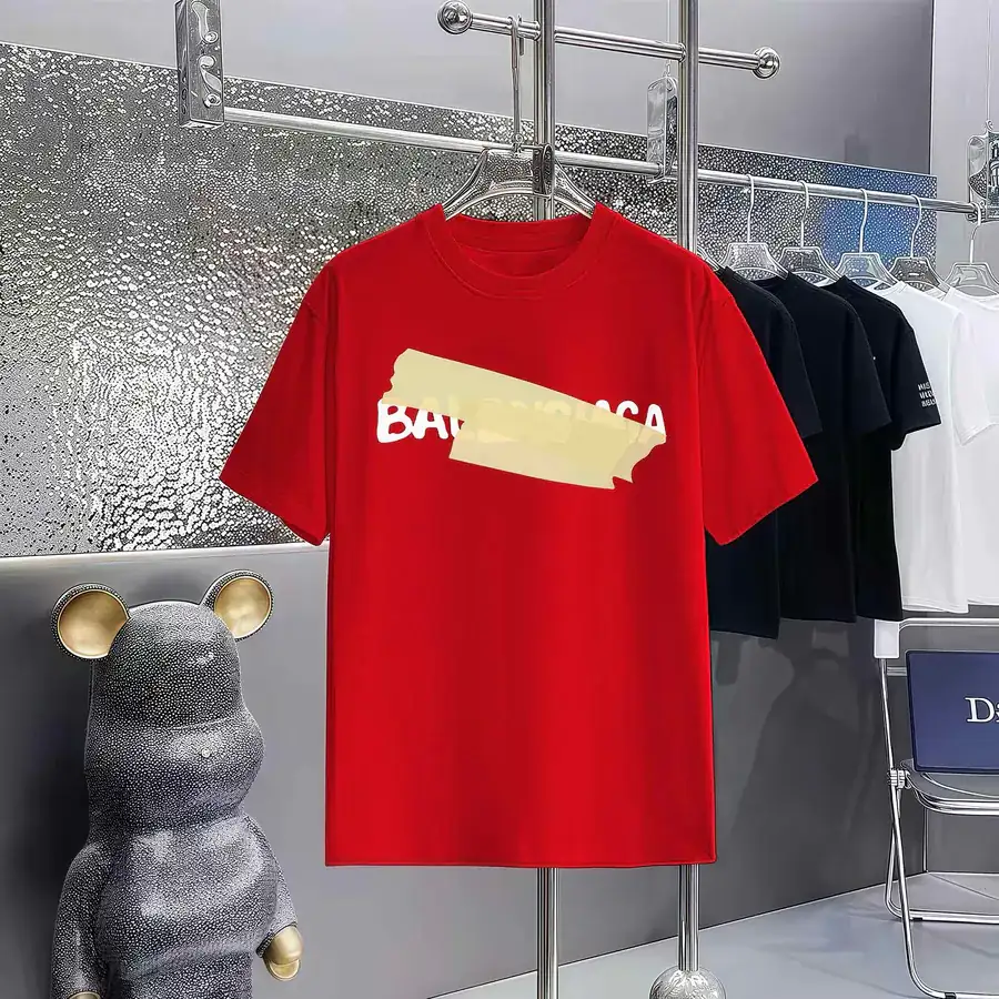 Balenciaga Parisian Print Round Neck Short Sleeve T Shirt