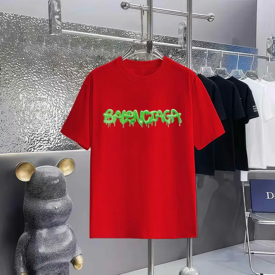 Balenciaga Paris Print Round Neck Short Sleeve T Shirt
