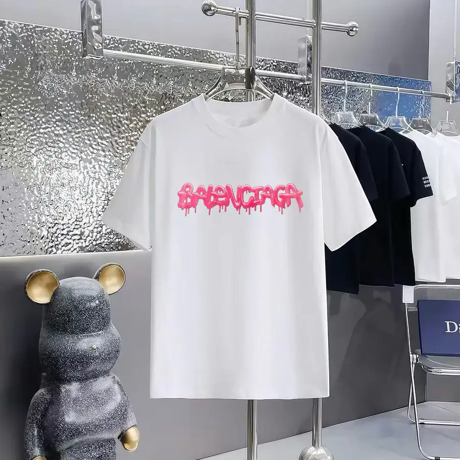 Balenciaga Parisian Print Round Neck Short Sleeve T Shirt