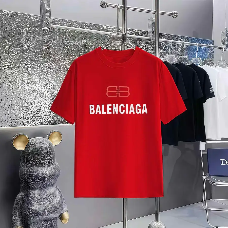 Balenciaga Parisian Print Round Neck Short Sleeve T Shirt