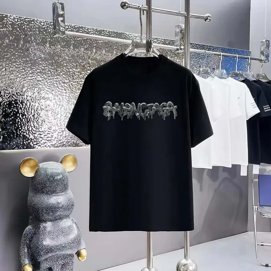 Balenciaga Paris Print Round Neck Short Sleeve T Shirt