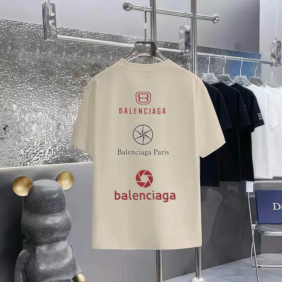 Balenciaga Paris Print Round Neck Short Sleeve T Shirt
