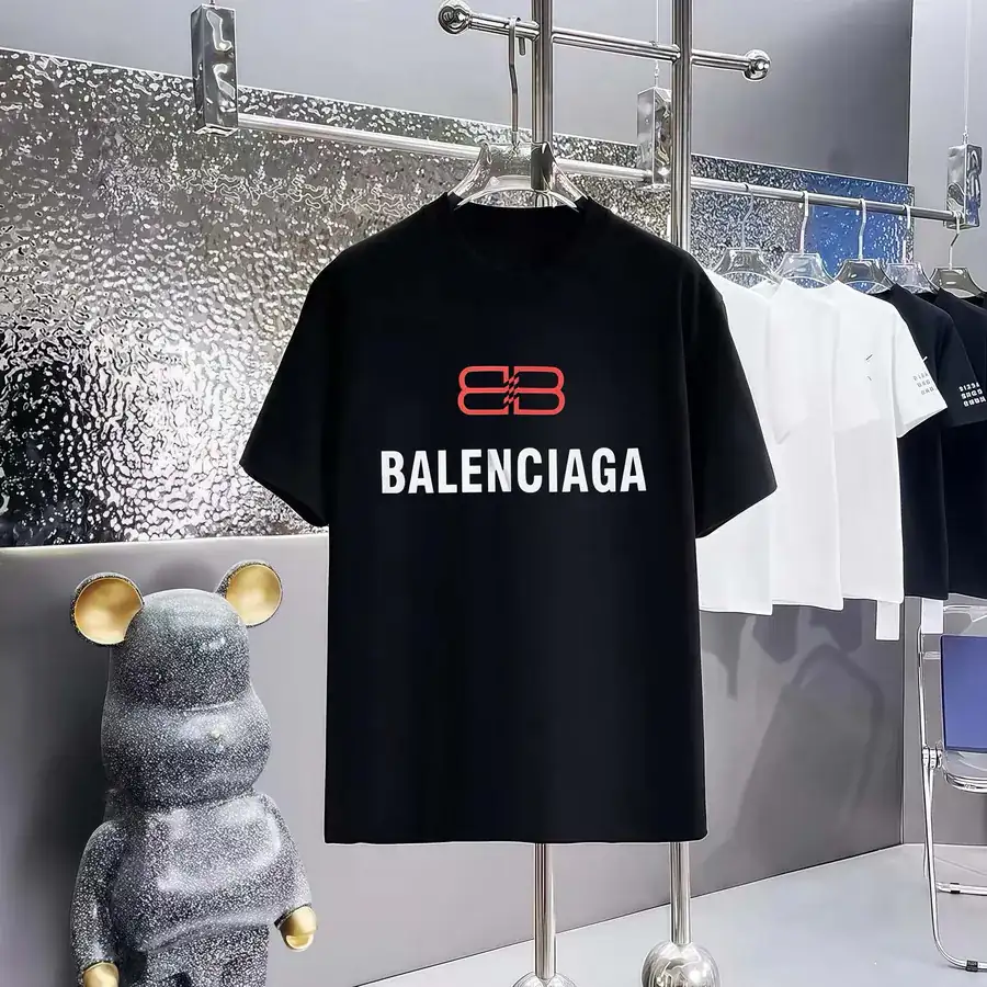 Balenciaga Parisian Print Round Neck Short Sleeve T Shirt