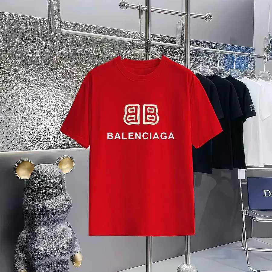 Balenciaga Parisian Print Round Neck Short Sleeve T Shirt