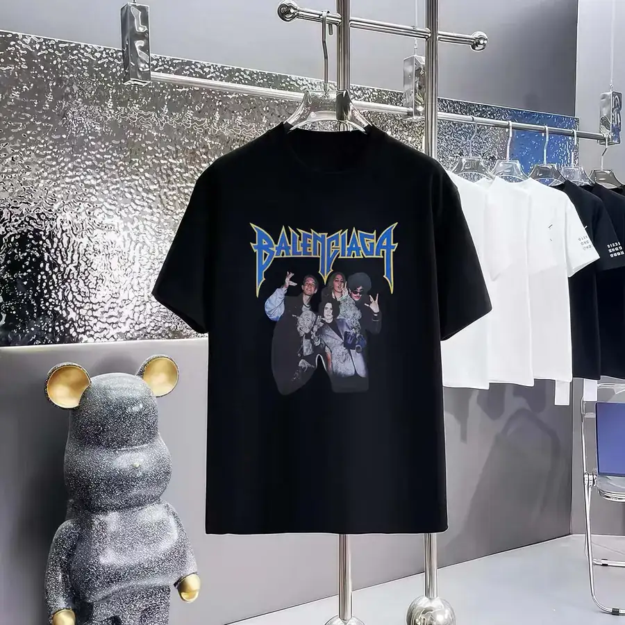Balenciaga Parisian Print Round Neck Short Sleeve T Shirt