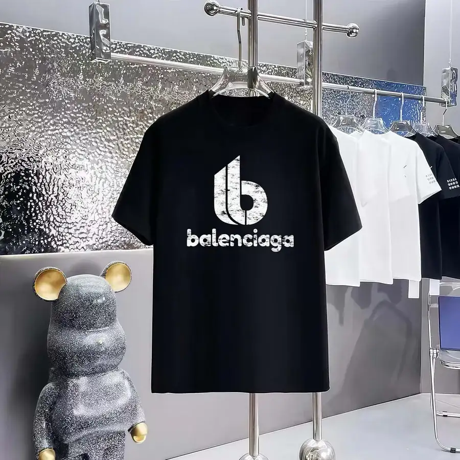 Balenciaga Parisian Print Round Neck Short Sleeve T Shirt