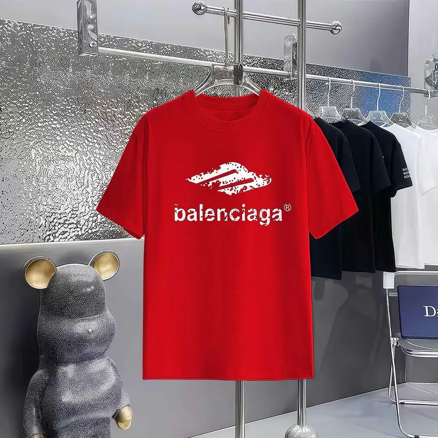 Balenciaga Parisian Print Round Neck Short Sleeve T Shirt