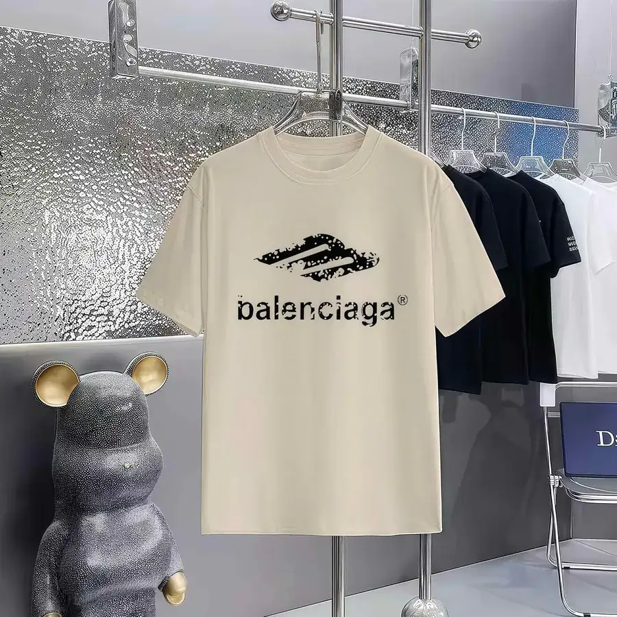 Balenciaga Parisian Print Round Neck Short Sleeve T Shirt