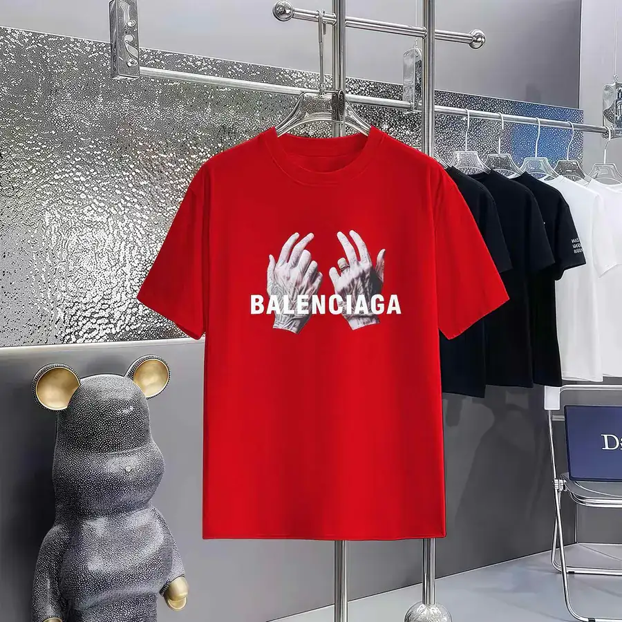 Balenciaga Parisian Print Round Neck Short Sleeve T Shirt