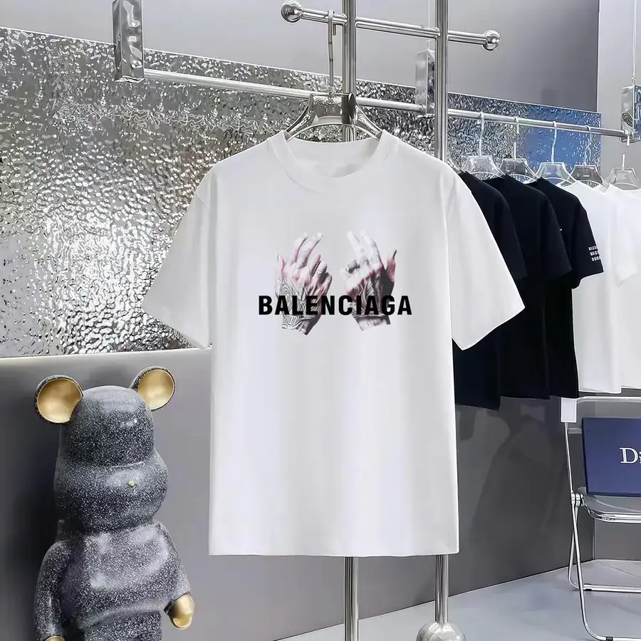 Balenciaga Parisian Print Round Neck Short Sleeve T Shirt
