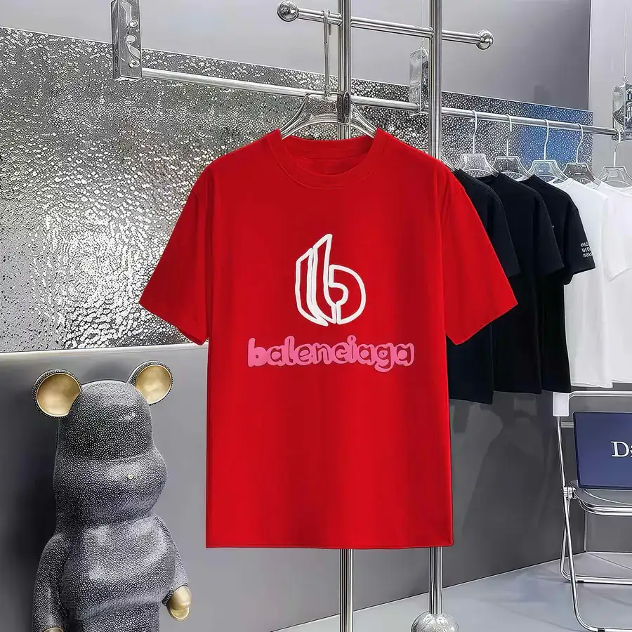 Balenciaga Parisian Print Round Neck Short Sleeve T Shirt
