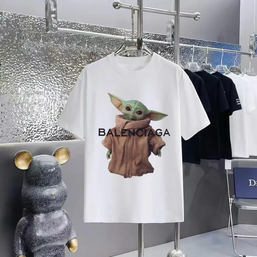 Balenciaga Paris Print Round Neck Short Sleeve T Shirt