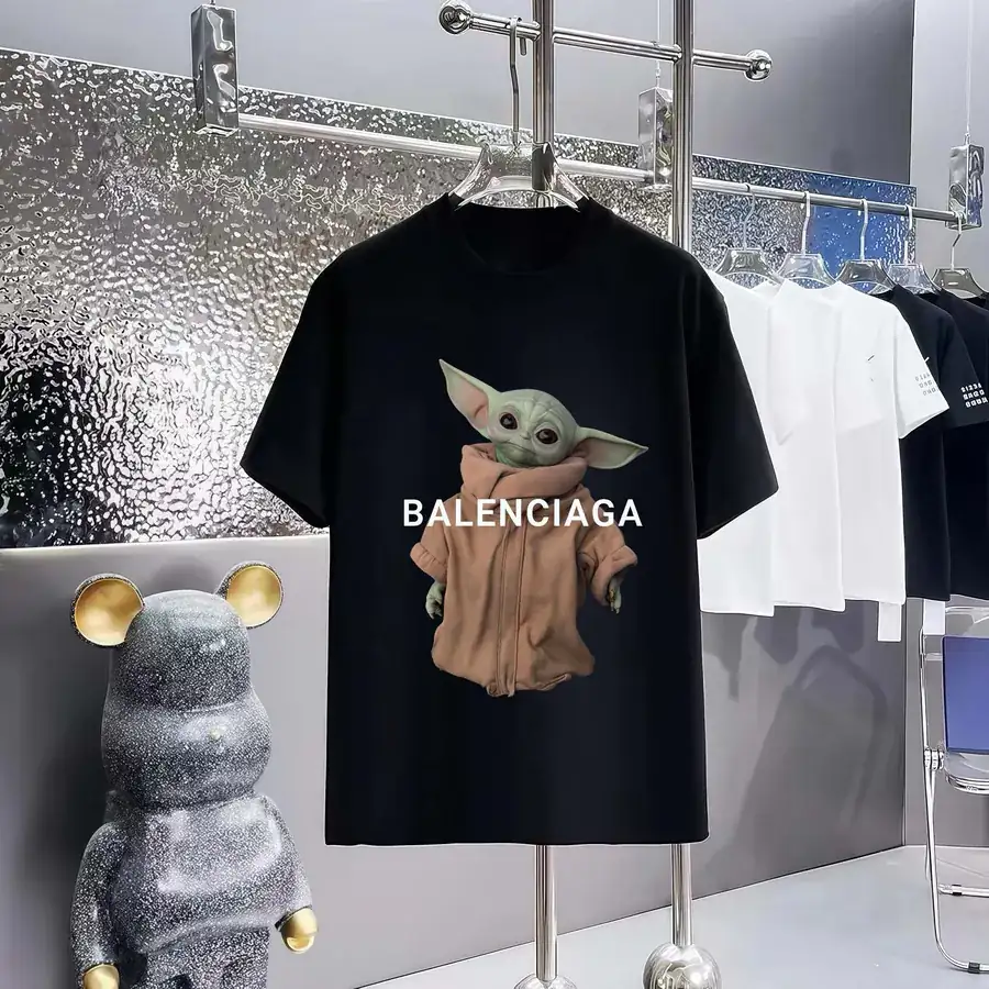 Balenciaga Parisian Print Round Neck Short Sleeve T Shirt