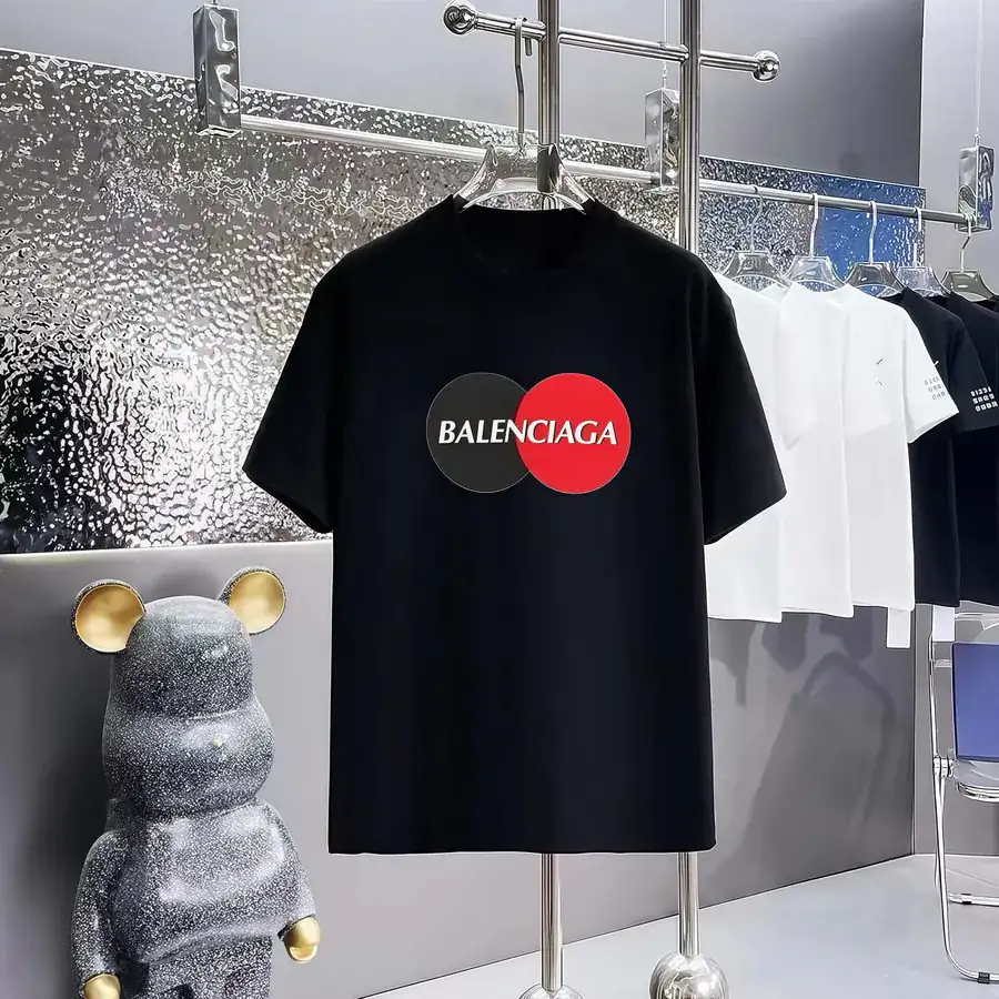 Balenciaga Paris Print Round Neck Short Sleeve T Shirt