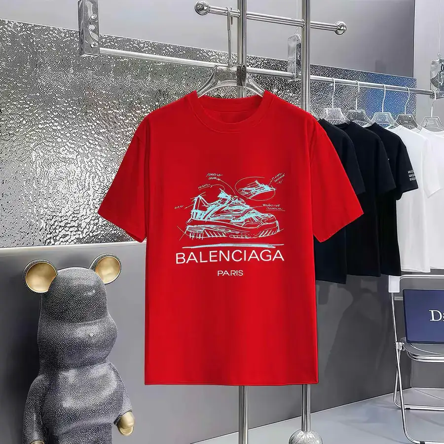 Balenciaga Parisian Print Round Neck Short Sleeve T Shirt