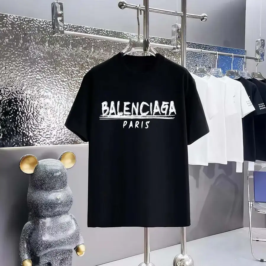 Balenciaga Paris Print Round Neck T Shirt