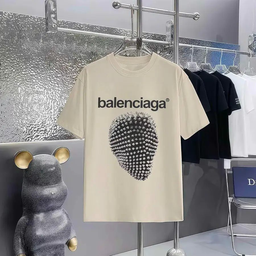 Balenciaga Parisian Print Round Neck Short Sleeve T Shirt