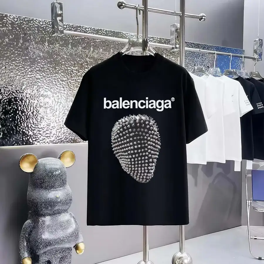 Balenciaga Parisian Print Round Neck Short Sleeve T Shirt