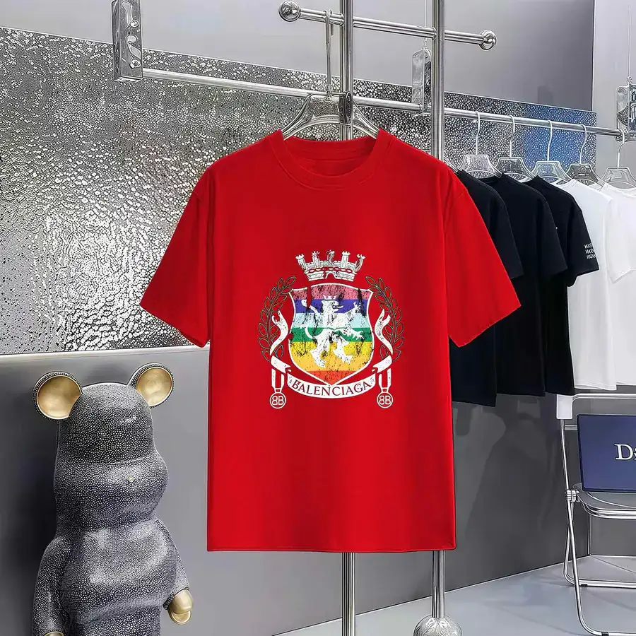 Balenciaga Parisian Print Round Neck Short Sleeve T Shirt