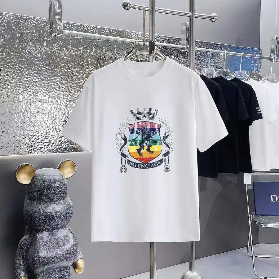 Balenciaga Parisian Print Round Neck Short Sleeve T Shirt