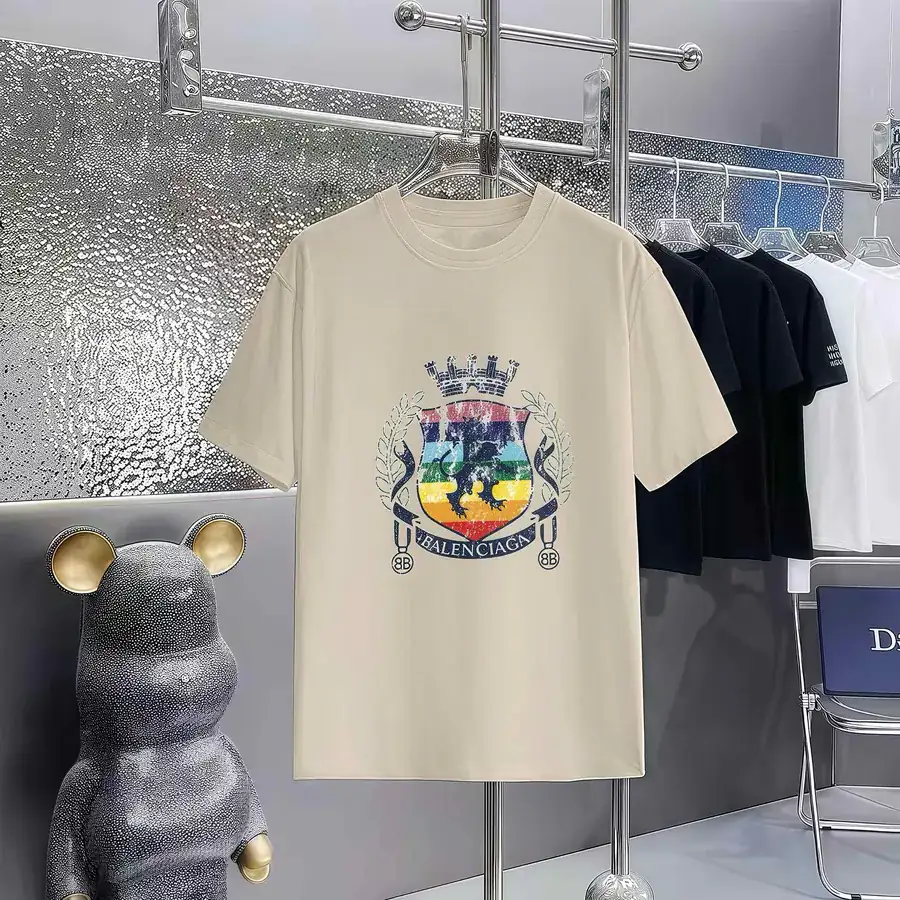 Balenciaga Parisian Print Round Neck Short Sleeve T Shirt