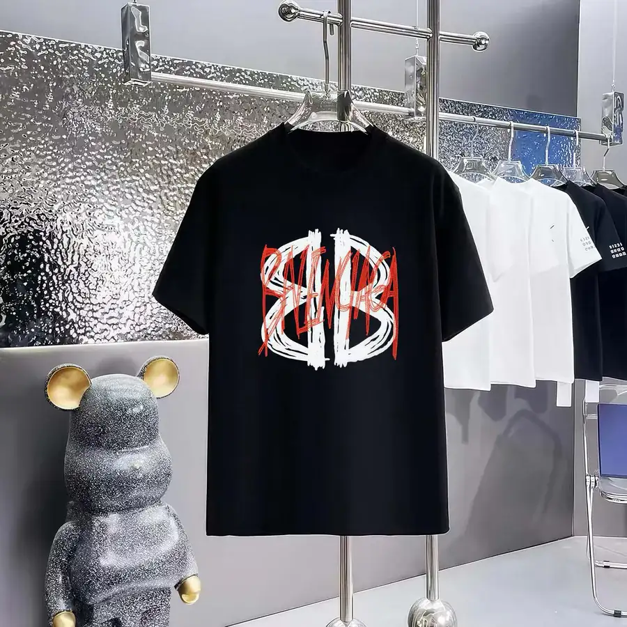 Balenciaga Parisian Print Round Neck Short Sleeve T Shirt