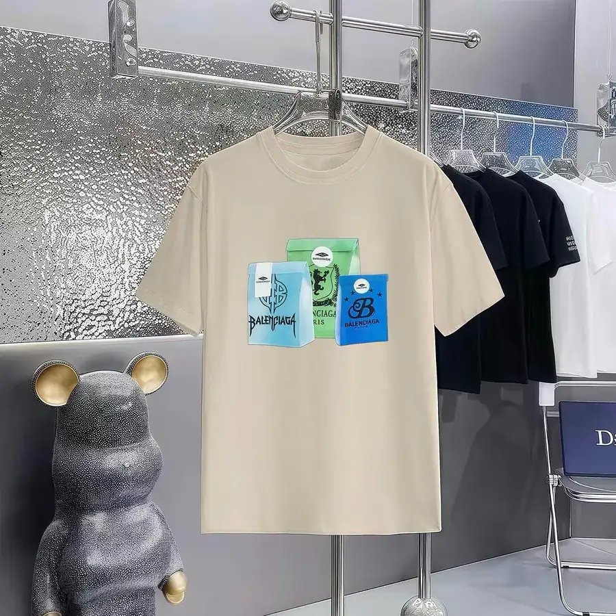 Balenciaga Parisian Print Round Neck Short Sleeve T Shirt