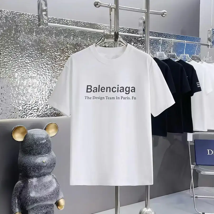 Balenciaga Parisian Print Round Neck Short Sleeve T Shirt