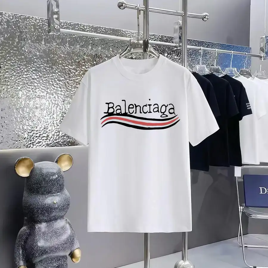 Balenciaga Parisian Print Round Neck Short Sleeve T Shirt